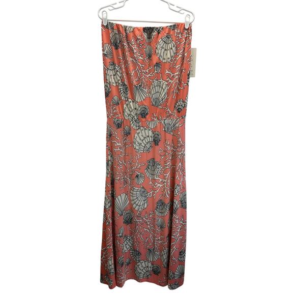 NWT Boston Proper Strapless Maxi Dress Coral Shells Blouson Large - Picture 2 of 12